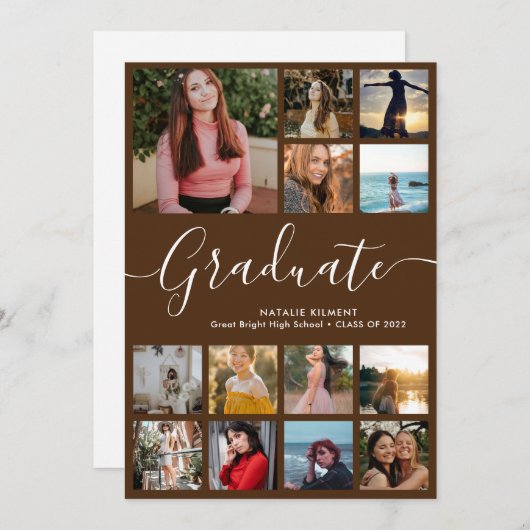 Script Graduate 13 Foto Collage Brown Abschluss Ankündigung (Vorne/Hinten)