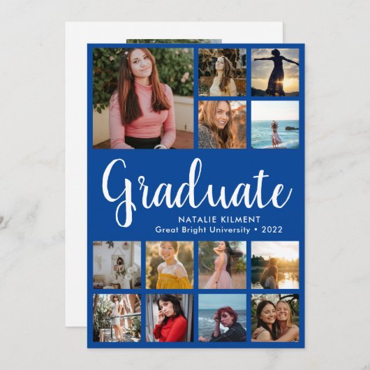 Script Graduate 14 Foto Collage Blue Abschluss Ankündigung (Vorne/Hinten)