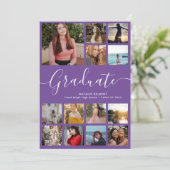 Script Graduate 14 Foto Collage Lila Abschluss Einladung (Stehend Vorderseite)