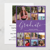 Script Graduate 14 Foto Collage Lila Abschluss Einladung (Vorne/Hinten)