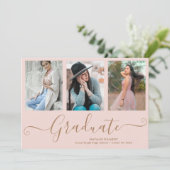 Script Graduate 3 Foto Collage Pink Abschluss Ankündigung (Stehend Vorderseite)