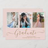 Script Graduate 3 Foto Collage Pink Abschluss Ankündigung (Vorne/Hinten)