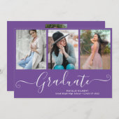 Script Graduate 4 Foto Collage Lila Abschluss Ankündigung (Vorne/Hinten)