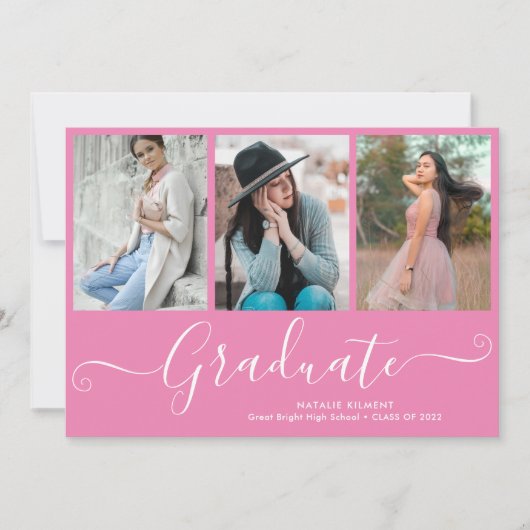 Script Graduate 4 Foto Collage Pink Abschluss Einladung (Vorderseite)