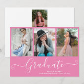 Script Graduate 4 Foto Collage Pink Abschluss Einladung (Vorne/Hinten)