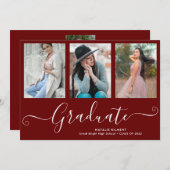 Script Graduate 4 Foto Collage Red Abschluss Ankündigung (Vorne/Hinten)