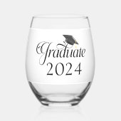 Script Graduate Cap Personalisiert Class of 2024 Weinglas Ohne Stiel (Vorderseite)