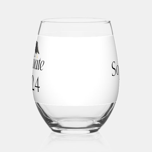 Script Graduate Cap Personalisiert Class of 2024 Weinglas Ohne Stiel (Links)