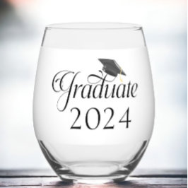 Script Graduate Cap Personalisiert Class of 2024 Weinglas Ohne Stiel
