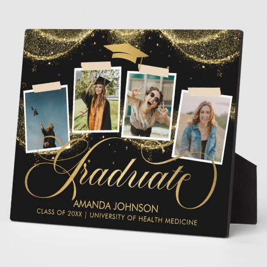 Script Graduate Foto Black Gold Abschluss Plaque Fotoplatte (Seite)