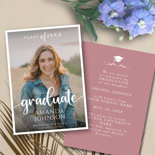 Script Graduate Mute Pink Foto Abschluss Ankündigung