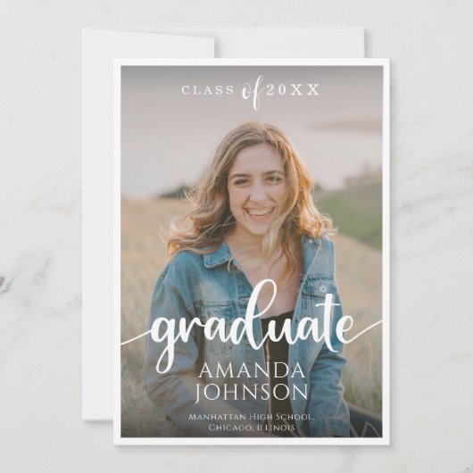 Script Graduate Mute Pink Foto Abschluss Ankündigung (Vorderseite)