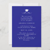 Script Graduate Navy Blue Foto Abschluss Ankündigung (Rückseite)