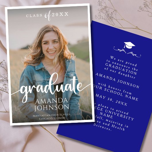 Script Graduate Navy Blue Foto Abschluss Ankündigung