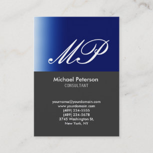 Script Gray Blue Strip Monogram Business Card Visitenkarte