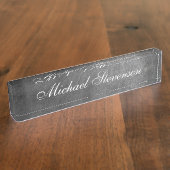 Script Gray Chalkboard Pattern Business Namplate Namensplakette (Seite)