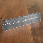 Script Gray Chalkboard Pattern Business Namplate Namensplakette (Seite)