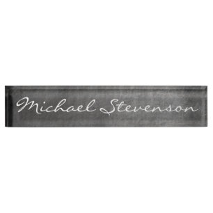 Script Gray Chalkboard Pattern Business Namplate Namensplakette