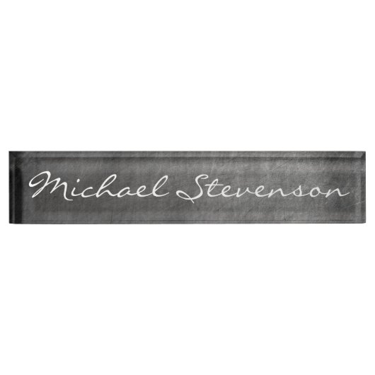 Script Gray Chalkboard Pattern Business Namplate Namensplakette (Vorderseite)