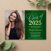 Script Green 2025 Foto Graduation Party Gold Folieneinladung