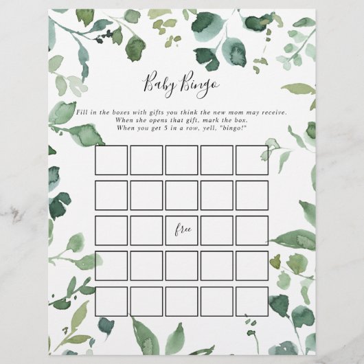 Script Green Foliage Baby Bingo Duschspiel (Vorderseite)