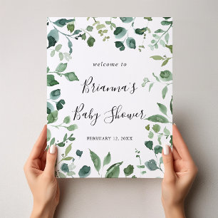 Script Green Foliage Baby Dusche Willkommen Poster