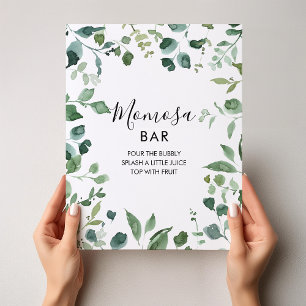 Script Green Foliage Babydusche Momosa Bar Sign Poster