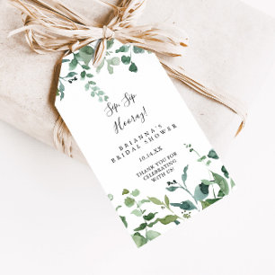Script Green Foliage Sip Hooray Brautparty Geschenkanhänger