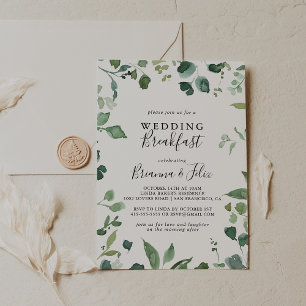 Script Green Foliage Wedding Breakfast Einladung