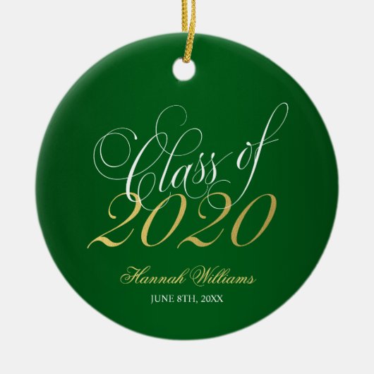 Script Green Gold Class 2020 Abschluss Keramik Ornament (Vorne)