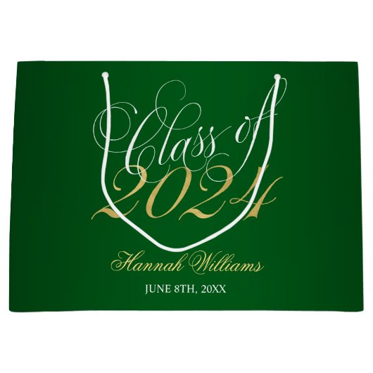 Script Green Gold Class 2024 Abschluss Große Geschenktüte (Vorderseite)