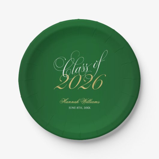 Script Green Imitats Gold 2025 Graduation Party Pappteller (Vorderseite)