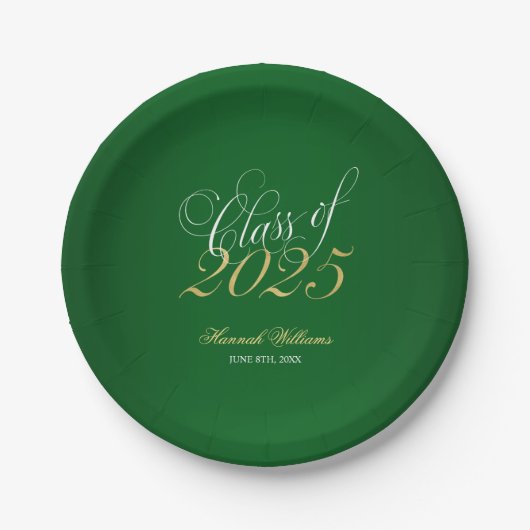 Script Green Imitats Gold 2025 Graduation Party Pappteller (Vorderseite)