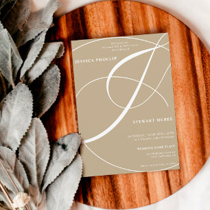 Script green khaki photo calligraphy wedding einladung