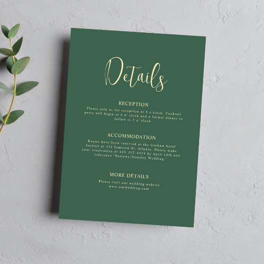 Script Green Minimalistisch Elegant Hochzeitdetail Begleitkarte
