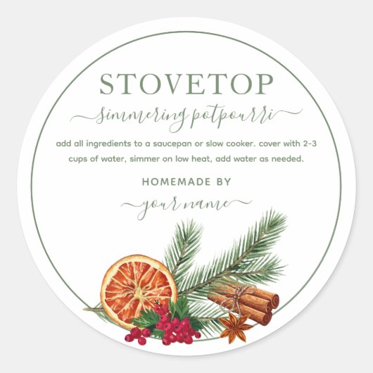 Script Green Stovetop Potpourri Label Sticker (Vorderseite)