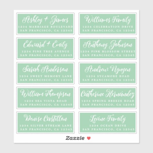 Script Green Wedding Guest Address Labels (Blatt)