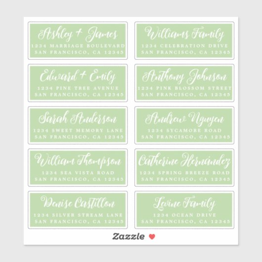 Script Green Wedding Guest Address Labels (Blatt)