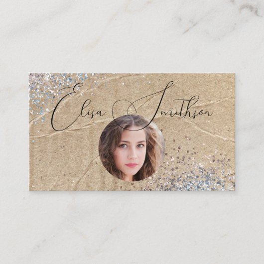 Script Grunge Glam Social Media QR Code Foto hinzu Visitenkarte (Vorderseite)