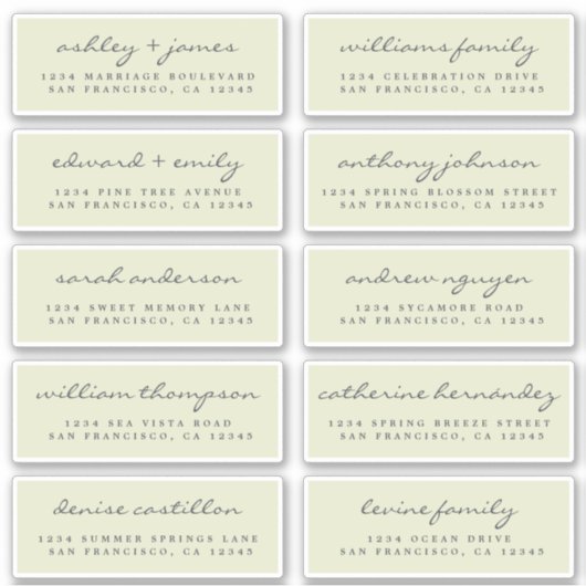 Script Guest Address Labels ORDER 6" oder 8" Blatt (Vorderseite)