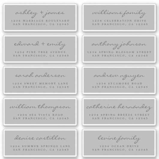 Script Guest Address Labels ORDER 6" oder 8" Blatt (Vorderseite)