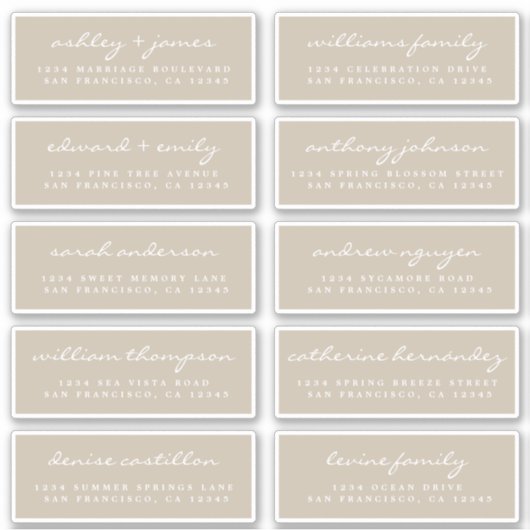 Script Guest Address Labels ORDER 6" oder 8" Blatt (Vorderseite)