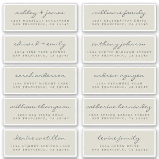 Script Guest Address Labels ORDER 6" oder 8" Blatt (Vorderseite)