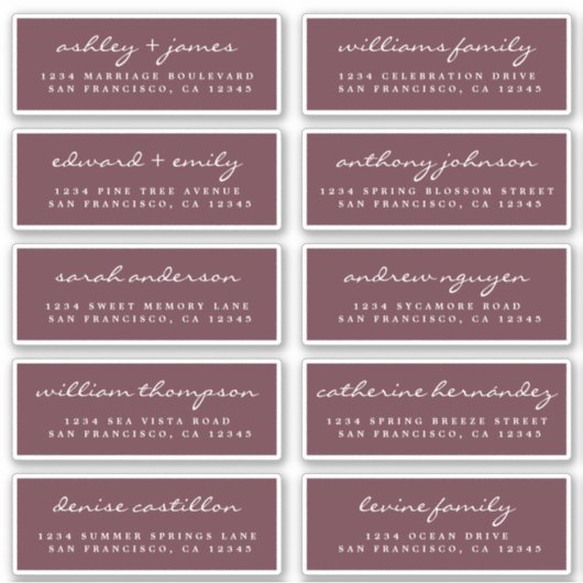 Script Guest Address Labels ORDER 6" oder 8" Blatt (Vorderseite)