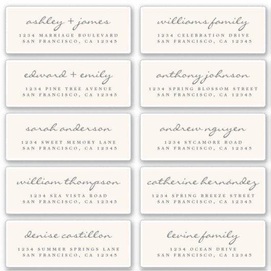Script Guest Address Labels ORDER 6" oder 8" Blatt (Vorderseite)