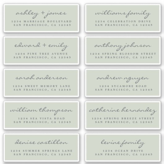 Script Guest Address Labels ORDER 6" oder 8" Blatt (Vorderseite)