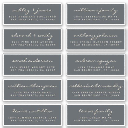 Script Guest Address Labels ORDER 6" oder 8" Blatt (Vorderseite)