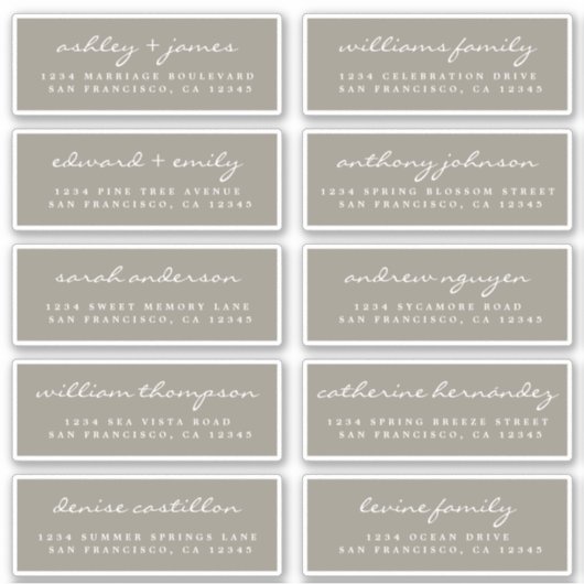 Script Guest Address Labels ORDER 6" oder 8" Blatt (Vorderseite)