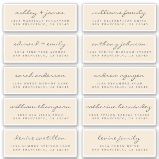 Script Guest Address Labels ORDER 6" oder 8" Blatt (Vorderseite)