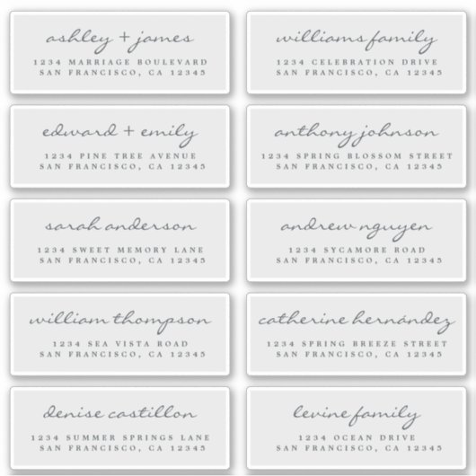 Script Guest Address Labels ORDER 6" oder 8" Blatt (Vorderseite)
